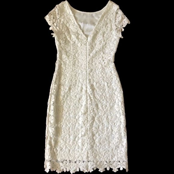 Cache Ivory Cocktail Dress Embellished Crochet Appliqué Flower - Picture 2 of 8
